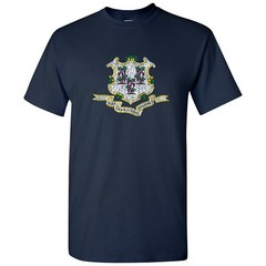 Connecticut State Flag – Hometown Pride Souvenir Basic Cotton T-Shirt – Navy