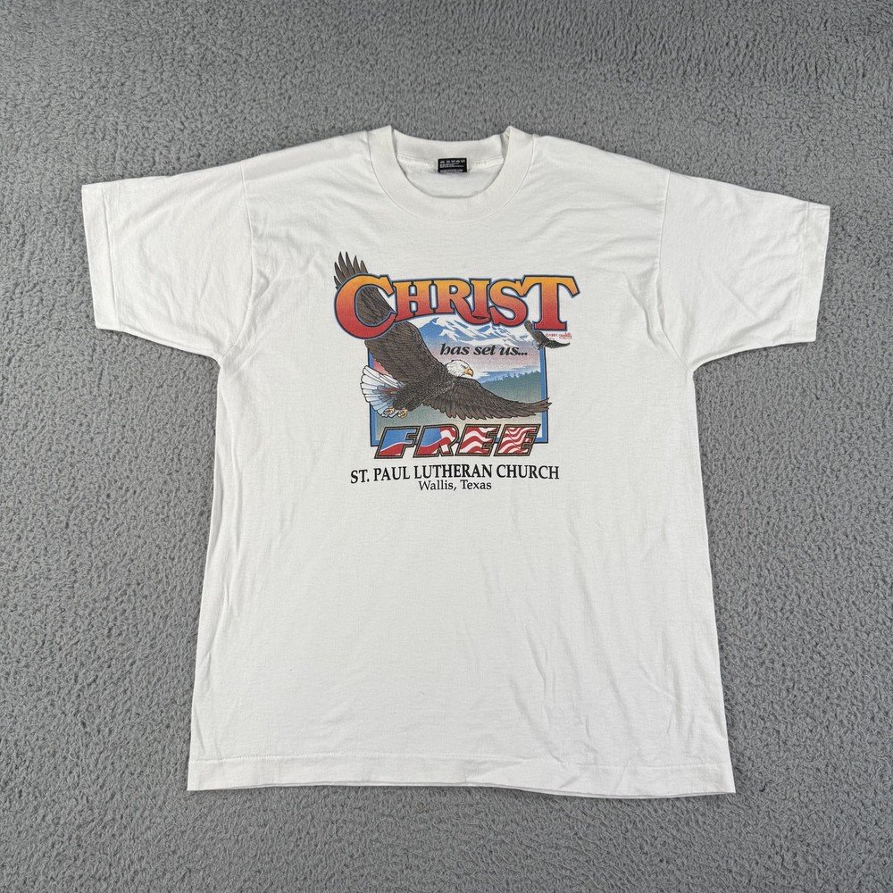 VTG Christ Has Set Us Free Shirt Mens Large St Paul Lutheran Church 90s Jesus