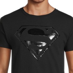 DC Comics Superman T-Shirt Men’s Black Raised Logo Short Sleeve Top