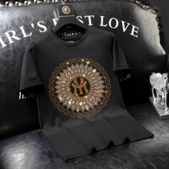 New Men Luxury Rhinestones Fashion Diamonds Black White T-Shirt High Quality