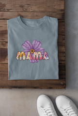 Mama Flower Retro Letters T-Shirt | Purple Daisy Graphic