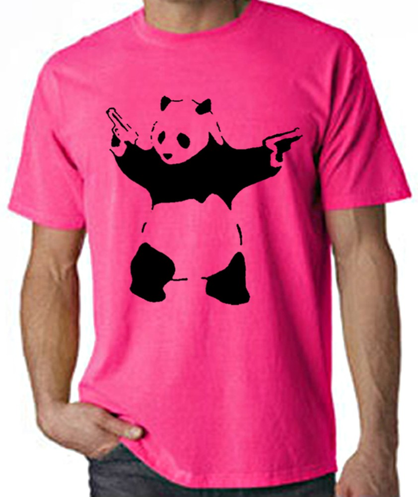 BANKSY PANDA WITH PISTOLS NEON T-SHIRT – Guns Pandamonium – Choice Of Colours