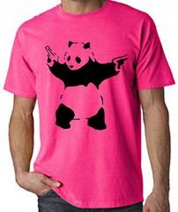 BANKSY PANDA WITH PISTOLS NEON T-SHIRT – Guns Pandamonium – Choice Of Colours