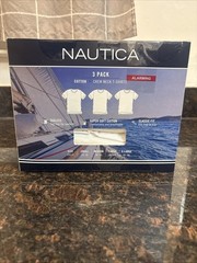 NAUTICA Men XL 3 Pack White Soft Cotton Crew Neck T Shirts w Logo Tag Free – NEW