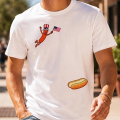 Hotdog Freedom Dive Funny Uncle Sam Hot Dog Jumping Into Bun T-Shirt