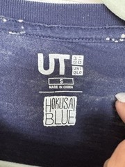 Uniqlo Hokusai T Shirt Mens Small Blue Japanese Great Wave All Over Print UT