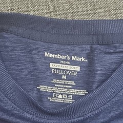 Members Mark Mens Top Medium Size Blue Long Sleeves Soft Pullover w Zip Pocket