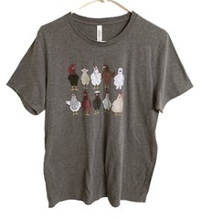 Canvas Brand Gray Chickens Unisex Graphic Short Sleeve T-Shirt Top Large NWOT