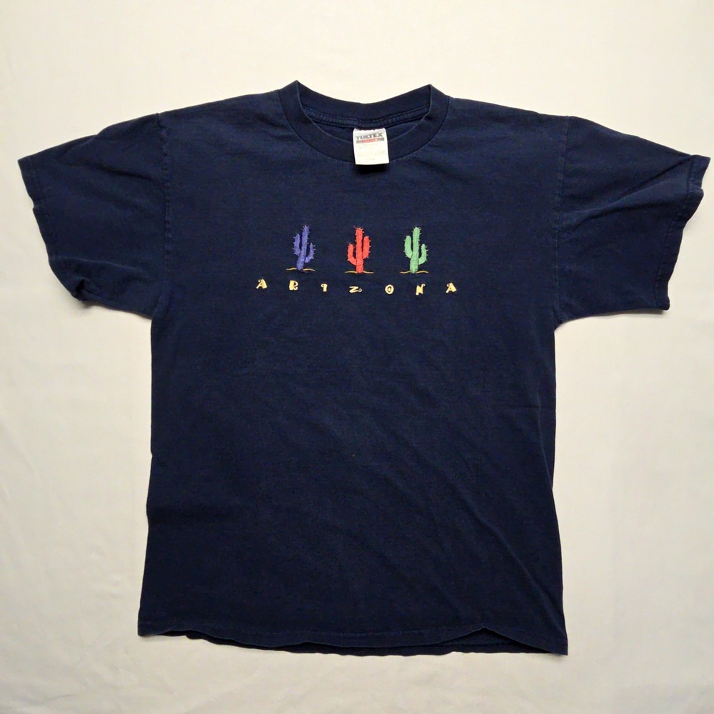 Vintage Arizona Cactus Graphic Tee Navy Blue Mens L Shirt Embroidered T-shirt