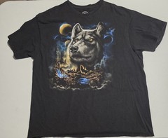DOM Wolf Pack T-Shirt Black Night Nature Wolves Graphic Print Shirt Mens XL