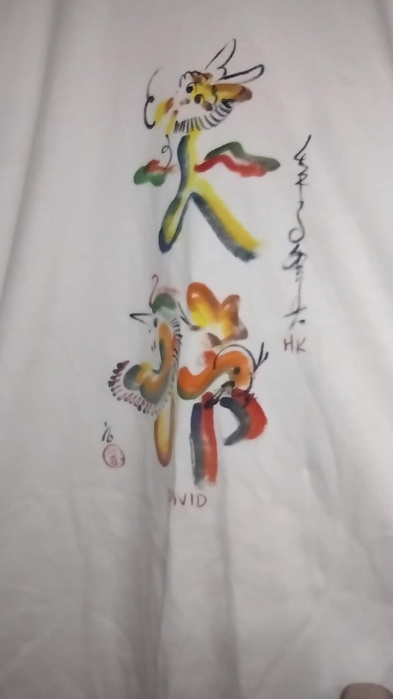 Vintage Hong Kong Dragon Calligraph Souvenir T-Shirt Chrysanthemum Brand Size 38