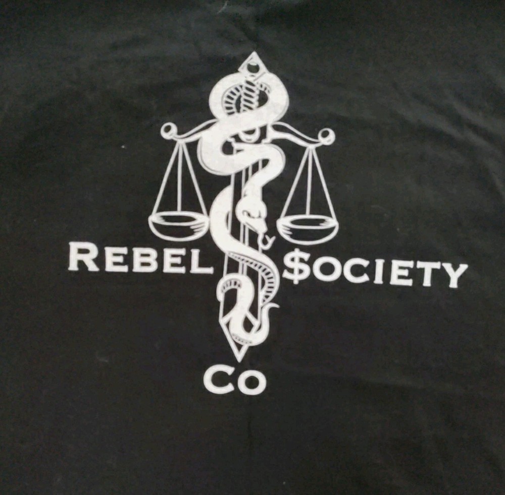 Men’s Black Rebel Society Short Sleeve T-shirt Sword Scales Snake Cotton Grunge