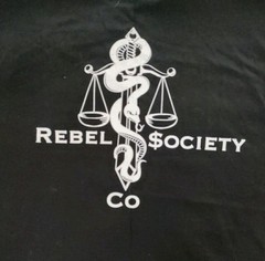Men’s Black Rebel Society Short Sleeve T-shirt Sword Scales Snake Cotton Grunge