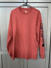 Carhartt Shirt Mens Small Red Long Sleeve Loose Fit Logo Sleeve Tee Workwear