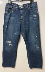 American Eagle Men Denim Jeans Boot Cut Blue 100% Cotton 36 X 31 Distressed