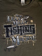 Vintage Funny Fishing T shirt Size L One Lean Fishing Machine Graphic Green