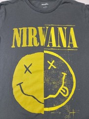 Old Navy Nirvana Smiley Face Band T-Shirt Small Gray Graphic Yellow Logo