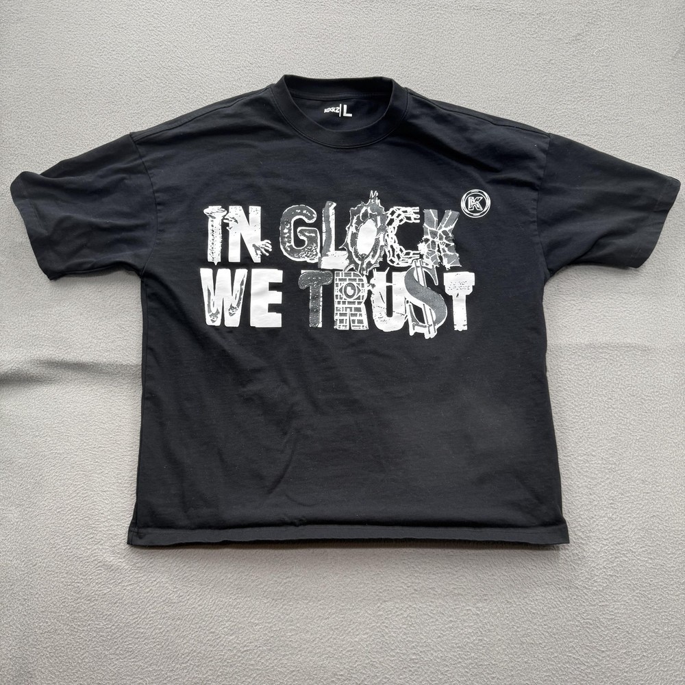 In Glock We Trust Shirt Mens Large Black Gun Graphic Tee Tagless Streetwear