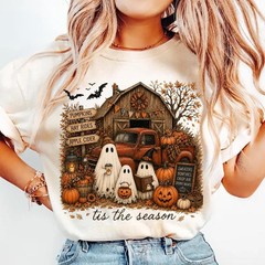 Tis The Season Ghost Shirt Pumpkin Patch Farmhouse Halloween Fall Unisex Tee