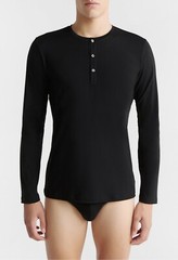 Nero Perla Men’s Long-sleeved granddad-neck top in stretch jersey