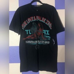 NWT True Love False Idols Y2K Blue and Red Cobra Clutch Black Tee – Size L