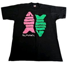 Vintage 80s Palm Beach Neon Puff Print Fish Tee Shirt Black L Single Stitch USA