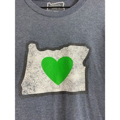 Love Oregon Green Heart Heather Blue Cotton Poly Blend T Shirt Adult Size L