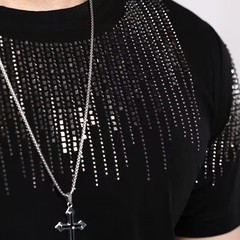 Men Rhinestone T-Shirt Luxury Hot Drill Short Sleeve Cotton Casual Slim Tee Top