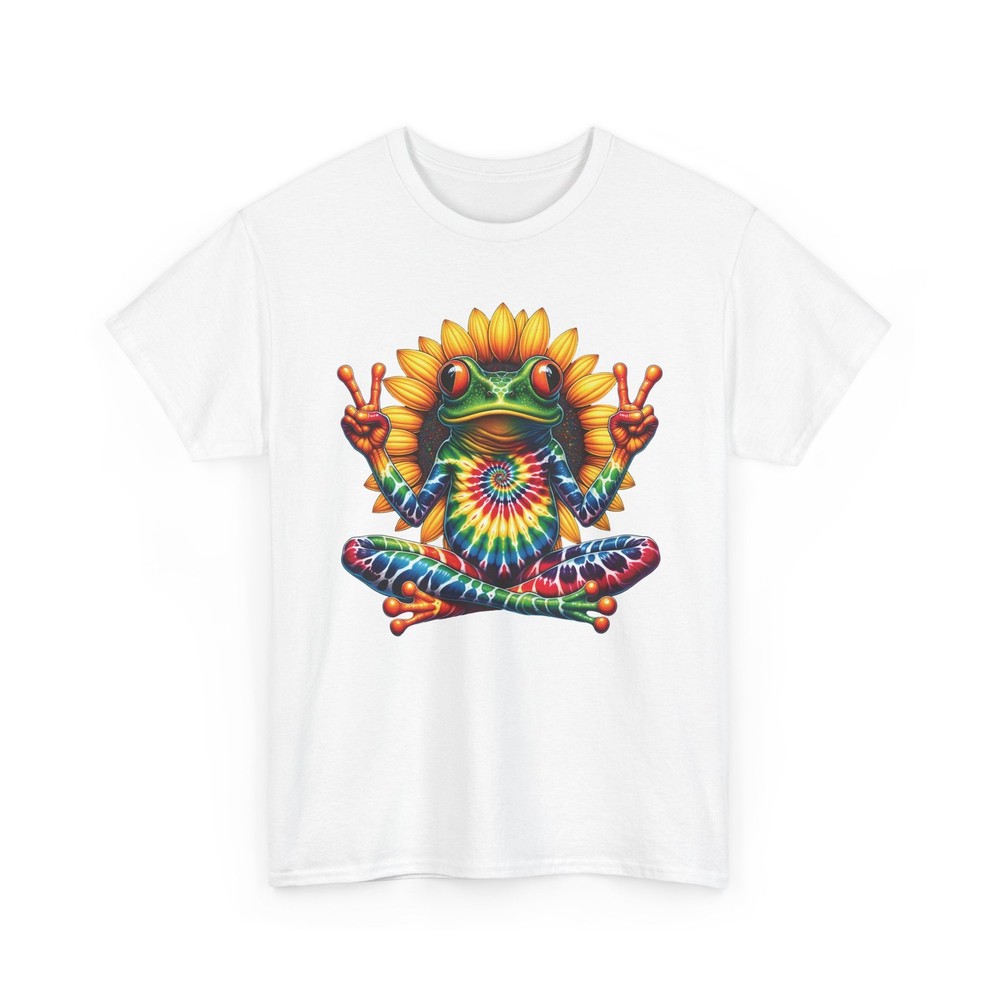 Peace Frog T Shirt Tie Dye Sunflower Graphic Tee Zen Yoga Hippie Retro Top