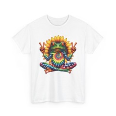 Peace Frog T Shirt Tie Dye Sunflower Graphic Tee Zen Yoga Hippie Retro Top