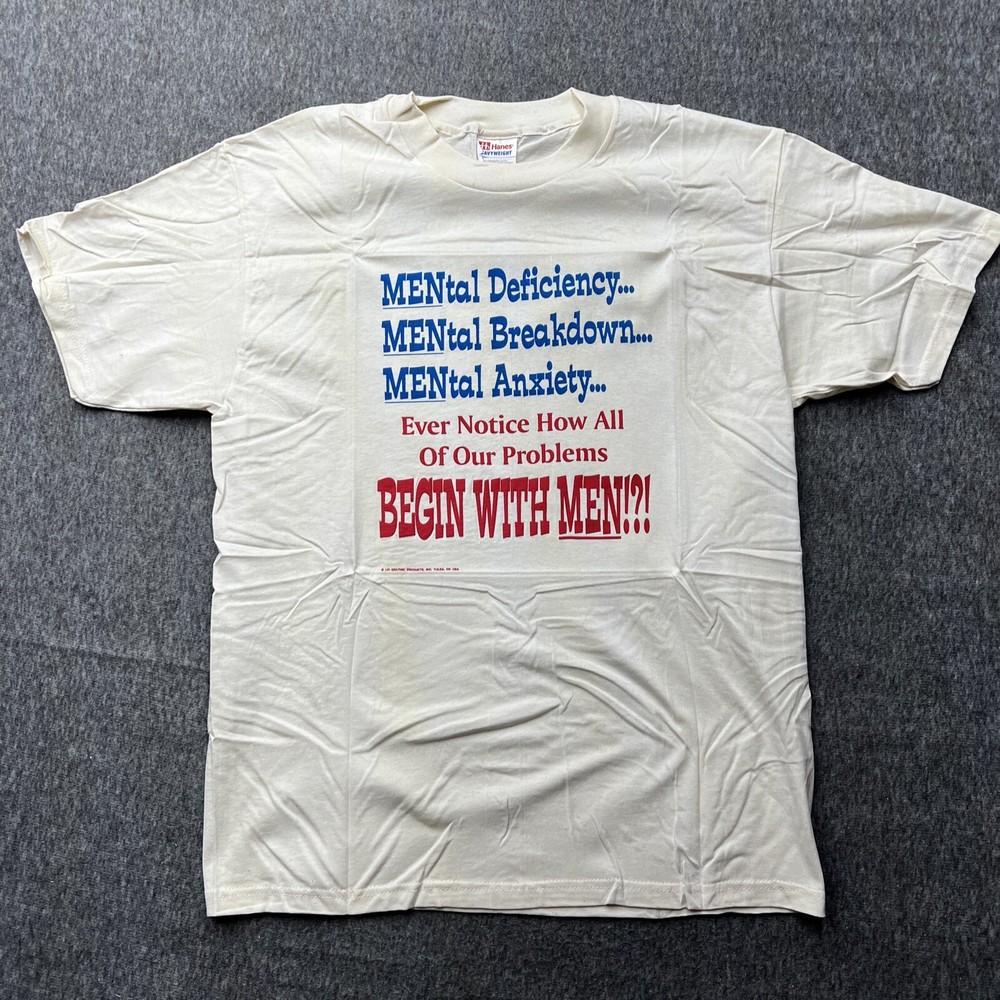 hanes heavyweight 50/50 Vintage Off White Shirt size Large Men Graphic