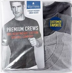 Stafford 3-Pack Men’s 100% Cotton Heavy Weight Crew-Neck T-Shirt Black/Gray