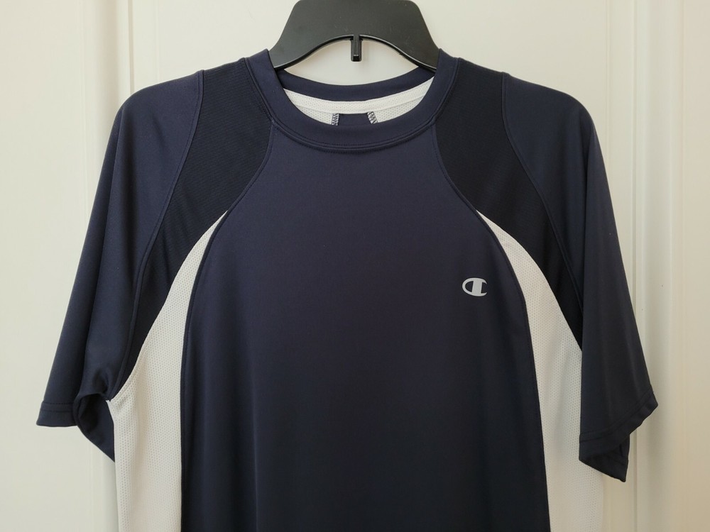 Champion Double Dry Athletic Tee T-Shirt – Medium – Blue/White – Excellent Cond