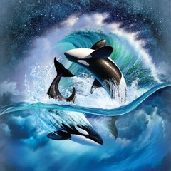 The Mountain Orca Wave Killer Whale Dolphin Ocean Fish Blue Cotton Shirt 4X