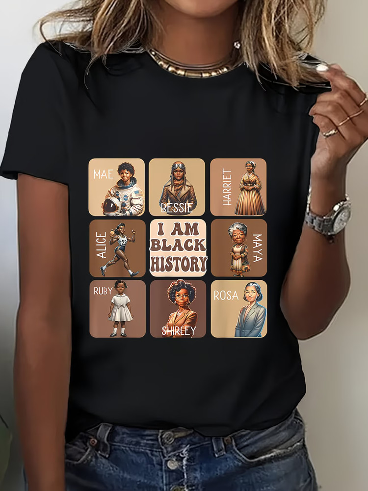 1pc 100% Women’s Pattern T-Shirt- Black History Month Celebrity Design