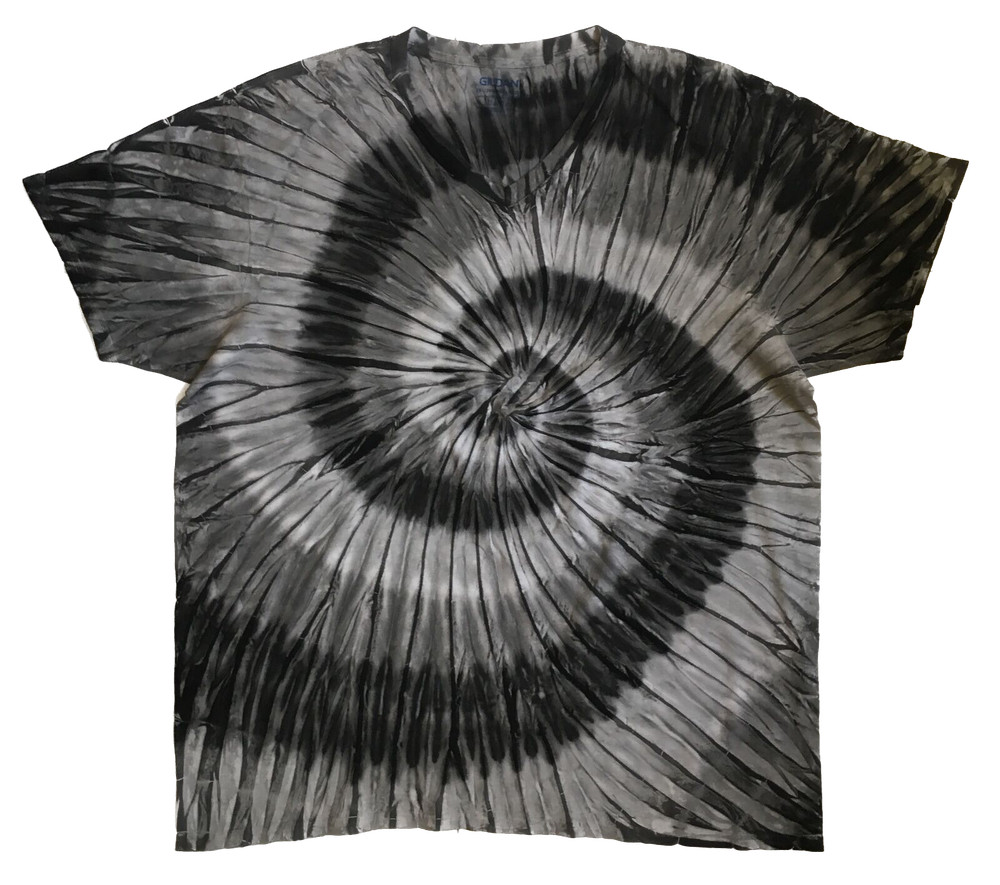 *New* 3XL & 4XL Handmade Tie Dye, Graphite Smoke Spiral, Crew or V-Neck