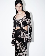 All Saints Womens Cynthi Floral Cut Out Maxi Dress Designer Slim Fit Long Sleeve