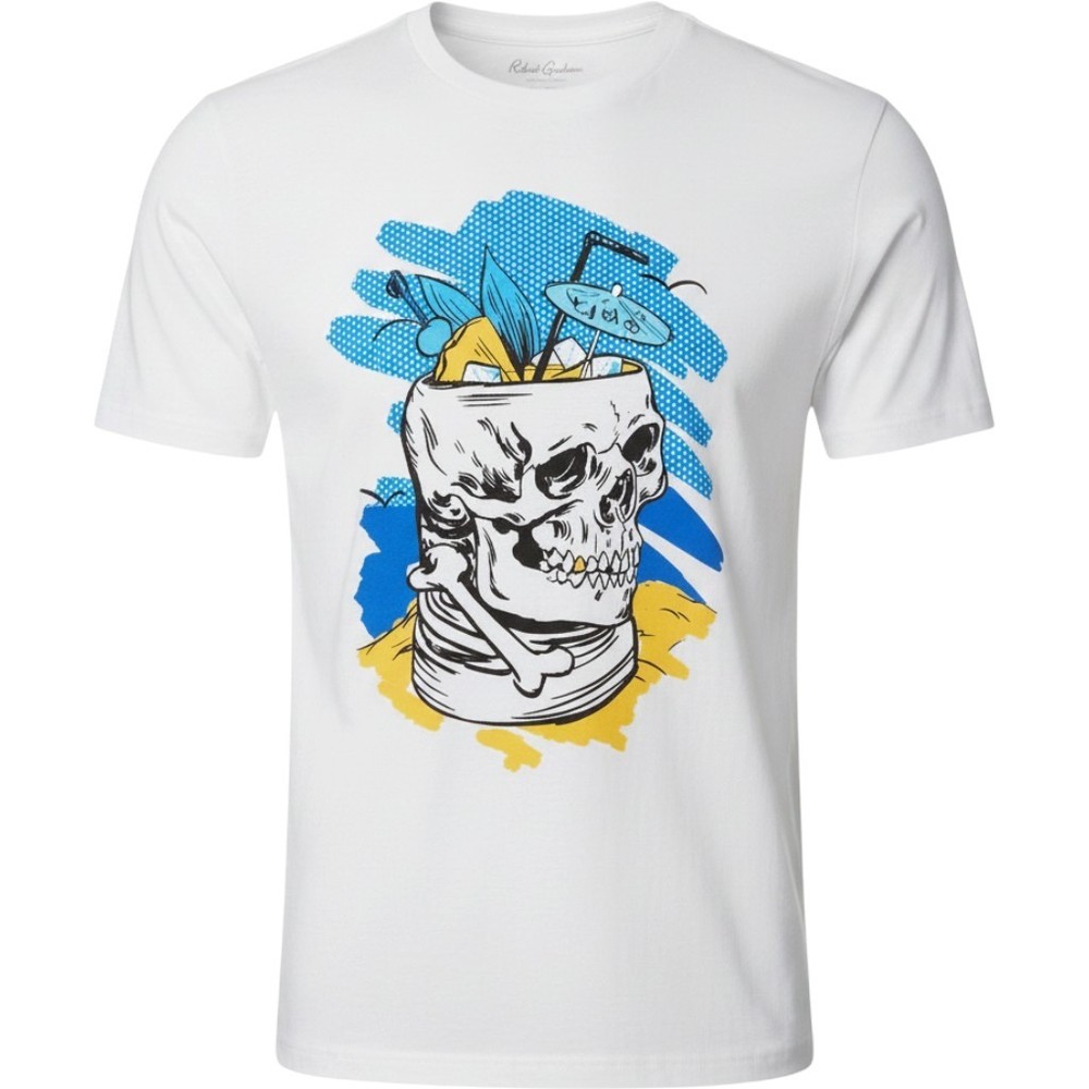 ROBERT GRAHAM Tiki Skull T-Shirt Men M White OF5759-100 Graphic Cotton Tee