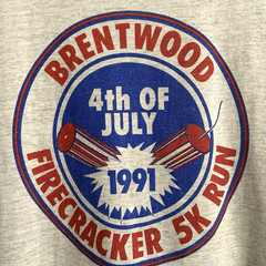 Vintage Single Stitch T Shirt USA 4th of July Firecracker 1991 Brentwood 5k Run