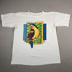VINTAGE Parrot Shirt Mens Large White Birds Outdoors Casual Soft Cotton 1548