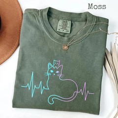 Cute Heartbeat Cat Lover Comfort Tee Pet Owner Soft Cotton