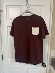 BYLT T-Shirt Men’s L Maroon Drop Cut Lux Cotton Blend Short Sleeve Bone Pocket