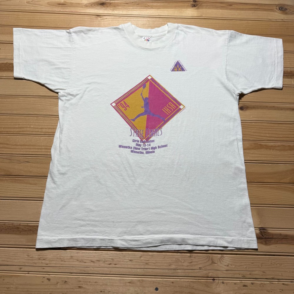 Vintage 1994 IHSA Girls Badminton School State Finals Sports Graphic T-Shirt XL