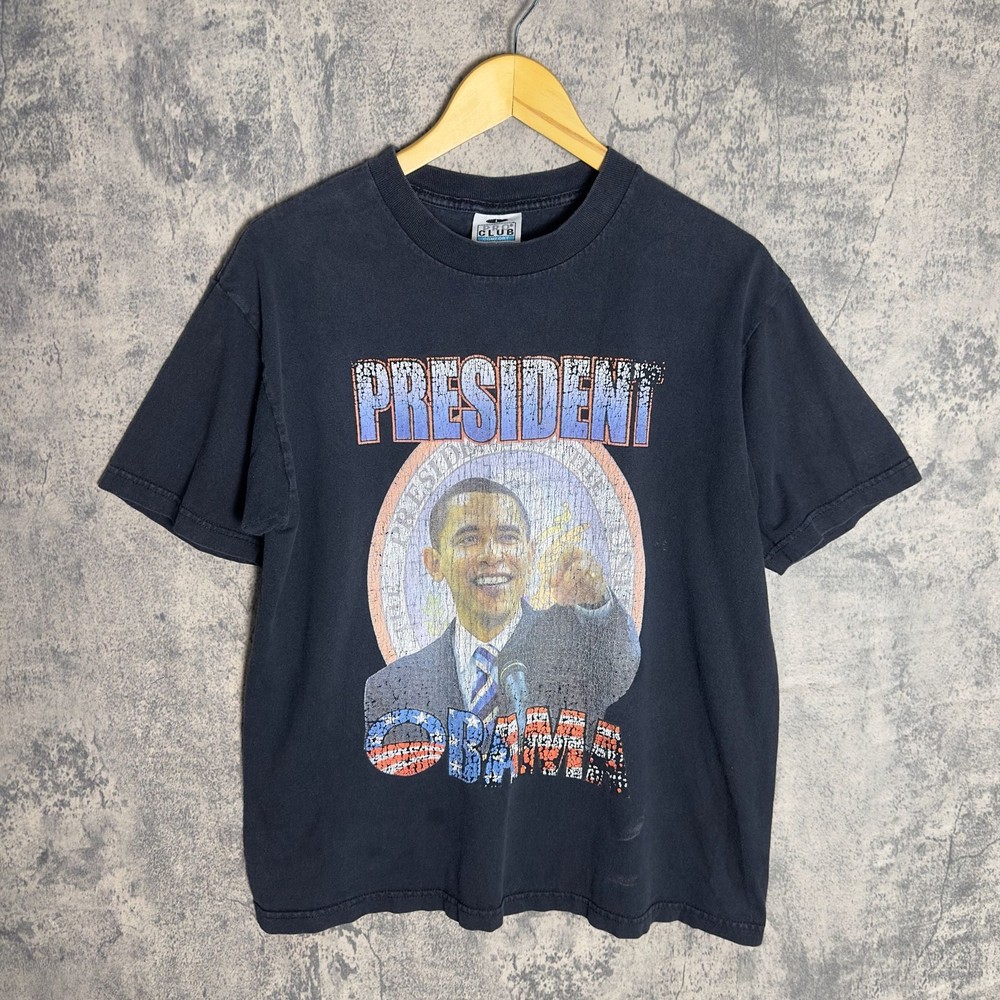 Vintage 2008 Barack President Obama Graphic Tee Distressed USA Size L