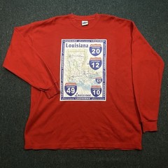 John Son Louisiana Map Thermal TShirt Sz 3XL Mens Red Gorpcore Interstate