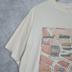Vntg HMV Boston Shirt Mens Large White Harvard Square Record Store Single Stitch