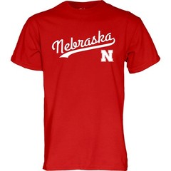Blue 84 Mens Nebraska Cornhuskers T-Shirt Cursive Team Color Team Color