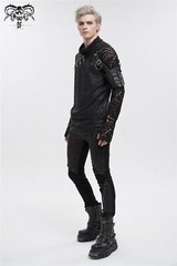 Devil Fashion Men Gothic Punk Pullover Pins Asymmetrical Long Sleeve T-shirt
