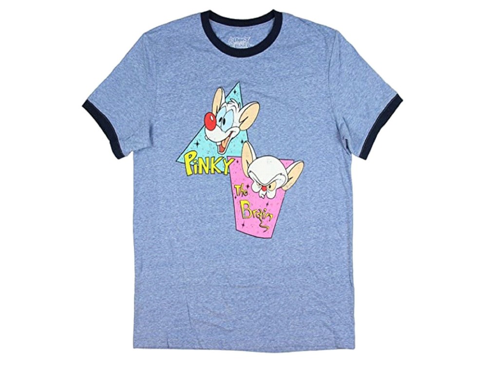 Pinky And The Brain With Distressed Logo Ringer Men’s T-Shirt (Size: Large) NWT