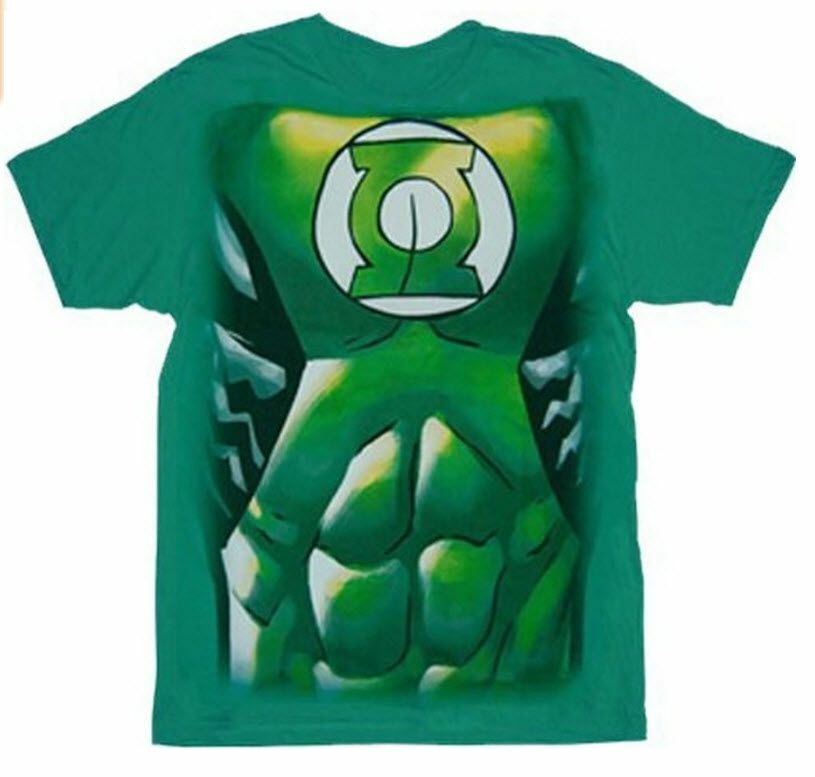 Adult Green DC Comics Green Lantern Muscle Costume Suit Print Cosplay T-shirt
